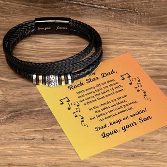 To My Rock Star Dad Leather Bracelet Cool Gift From Son | Mazezy