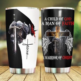 Jesus Tumbler, A Child of God Man of Faith Warrior of Chirst, Christian Gifts For Men Tumbler 20oz, Gift For Dad Grandpa Husband Uncle Son Travel Cup | Mazezy