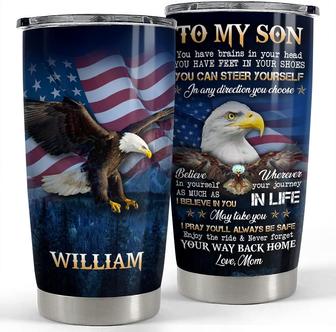 Personalized Son Gifts Tumbler American Eagle From Mom 20oz Tumblers, Gift for Son Christmas Birthday Graduation Gift To Son From Dad Grandma Grandpa | Mazezy