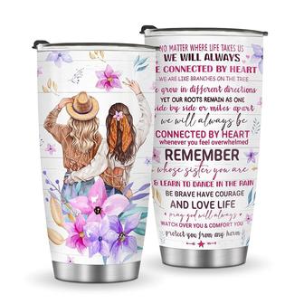 Birthday Gifts For Sister Tumbler 20oz, Sisters Connected By Heart Stainless Steel Travel Cup, Gifts For Women, Big Sister Gifts for Little Sister | Mazezy