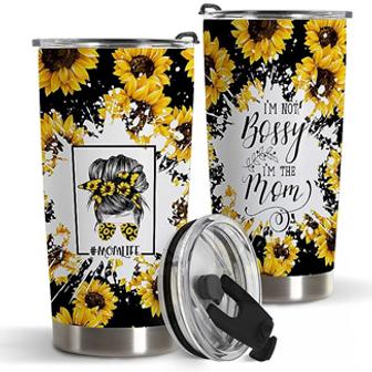 Sunflower Gifts For Mom From Daughter Son Husband, Birthday Gifts For Mom Messy Hair, 20Oz Mom Life Tumbler Double Wall Stainless Steel Travel Cup | Mazezy