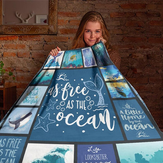 As Free As The Ocean Blanket, Fleece Sherpa Mink Blanket, Special Blanket, Gift For Sea Lover, Anniversary Gift | Mazezy