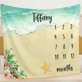 Beach Milestone Blanket, Personalized Baby Milestone Blanket, Ocean Baby Milestone Blanket, Baby Month Blanket, Sea Shore Blanket | Mazezy