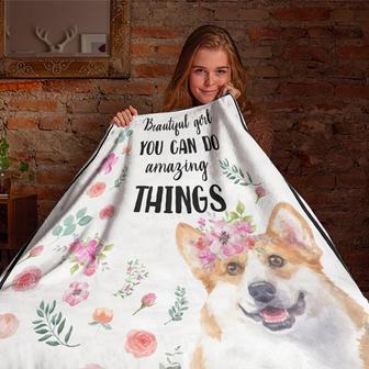Beautiful Girl You Can Do Everything Corgi Blanket, Special Blanket, Anniversary Gift, Christmas Memorial Blanket Gift Friends | Mazezy