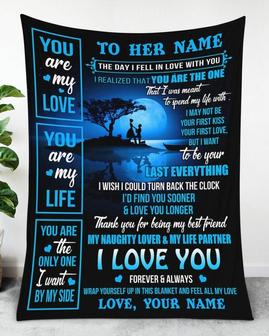 Blanket for Wife, Personalized Fleece Sherpa Blankets, To her name I fell in love with you blanket, Husband and wife gift,Mr and Mrs blanket | Mazezy