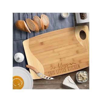 Bless This Little Kitchen Organic Bamboo Laser Etched Engraved Wood Cutting Board Farmhouse Kitchen Home Decor for Table Wall Serving Tray | Mazezy