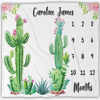 Cactus Milestone Blanket, Succulent Baby Blanket, Personalized Cactus Baby Blanket, Succulent Milestone Blanket, Baby Month Blanket | Mazezy