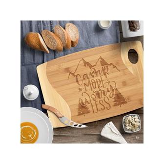 Camp More Worry Less Laser Etched Bamboo Cutting Board, Camping Cutting Board, Sink Cover Cutting Board, Two Tones Bamboo Cutting Board