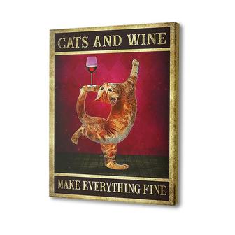 Cat And Wine Make Everything Fine Canvas | Mazezy