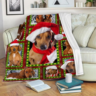 Christmas Dachshund Dog Blanket - Gift for Dog Lover Blanket, Sherpa Fleece mink Blanket, Adult Kid Blanket - Gifts Her Him | Mazezy