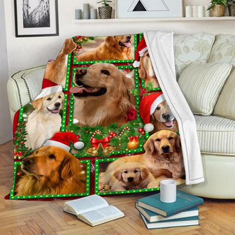 Christmas Golden Blanket - Christmas Gift for Dog Lover Blanket, Sherpa Fleece mink Blanket- Gifts Her Him | Mazezy