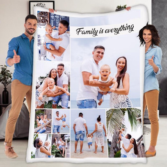 Customized Family Photo Blanket, Blanket For Family, Gift For Couples, Picture Collage Fleece Blanket, Gift For Anniversary, Christmas | Mazezy