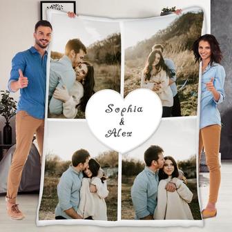 Customized Photo Couple Blanket, Gift For Anniversary, Valentine's Day, Christmas, Fleece Blanket And Throws, Photo Collage Blanket | Mazezy