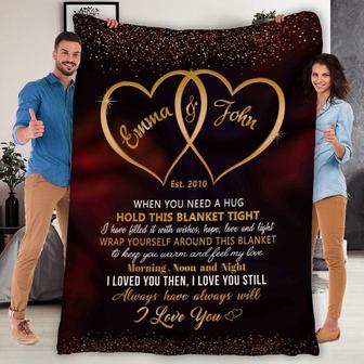 Customized Two Heart Blanket For Couples, Gift For Anniversary, Birthday, Christmas, Gift For Wife, Fleece Blanket With Names & Est | Mazezy