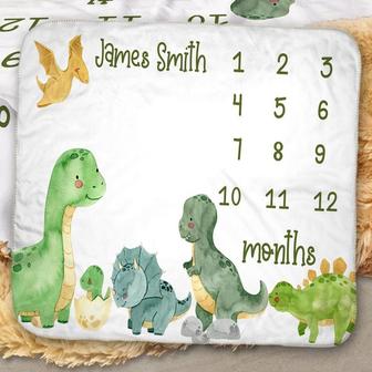Dinosaur Milestone Blanket, Dino Baby Milestone Blanket, Dinosaur Baby Boy Blanket, Personalized Monthly Baby Blanket, Dino Photo Prop | Mazezy