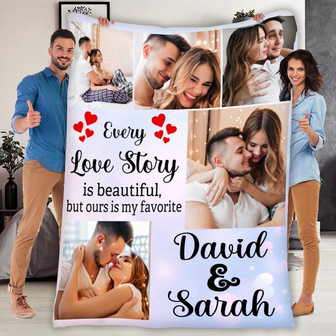 Every Love Story Is Beautiful But Ours Is My Favorite Customized Blanket, Photo Blanket For Couples, Gift For Valentine's Day, Anniversary | Mazezy