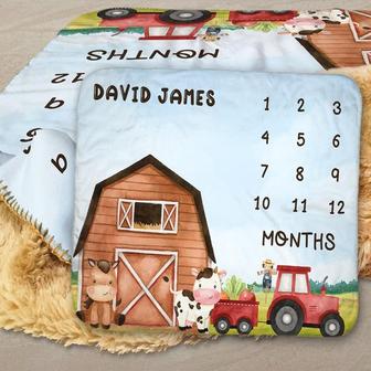 Farm Milestone Blanket, Farm Animals Baby Blanket, Farm Animal Nursery, Personalized Monthly Baby Blanket, Tractor Blanket, Farm Baby Shower | Mazezy