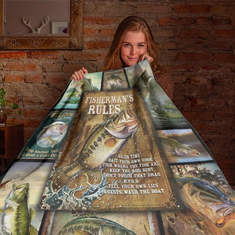 Fisherman's Rules Blanket, Fishing Blanket Sherpa Fleece mink Blanket, Adult Blanket - Gifts Him | Mazezy