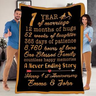 Fleece Blanket With Couple Names And Anniversary Year, Customized Blanket For Anniversary, Gift For Her, Anniversary Blanket For Couples, | Mazezy