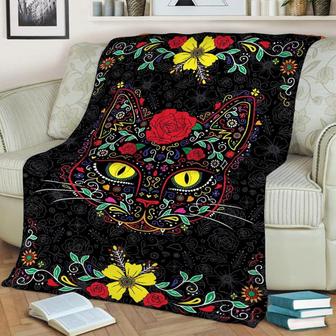 Flower Cat Art Blanket, Special Blanket, Gift For Family, Blanket Gift For Birthday, Blanket For Holiday | Mazezy