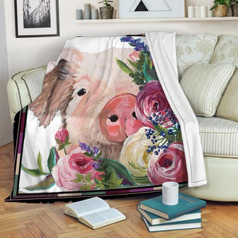 Flower Pig Blanket - Gift for Pig Lover Blanket, Sherpa Fleece mink Blanket, Christmas Blanket - Gifts Her Him | Mazezy