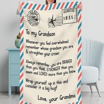 Grandson Blanket, Grandma Envelope Letter Blanket, Long Distance Blanket, Grandma Loves You Blanket | Mazezy