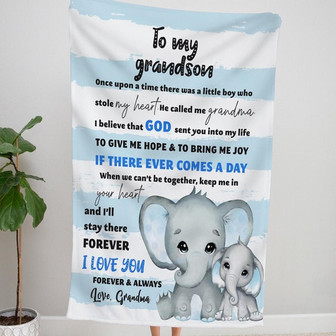 Grandson Blanket, Personalized Elephants Blanket, Grandma To Grandson Blanket | Mazezy