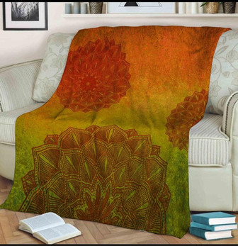 Green And Orange Mandala Blanket, Blanket For Anniversary, Picnics, Birthday With Mandala Print Mandala Blanket Blanket For Couch Gift Décor | Mazezy