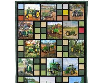 Green Tractor blanket, tractor gifts, blanket for farmer, farming truck blanket, blanket for tractor boy, Christmas blanket, daddy and son | Mazezy