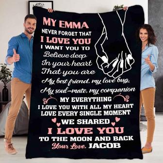 I love You To The Moon And Back Customized Blanket, Gift For Anniversary, Valentine's Day, Birthday, Fleece Blanket And Throws, Custom Gift | Mazezy