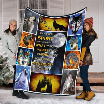 I'm A Free Spirit Wolf Blanket, Family Wolf Blanket, Family Blanket, Christmas Blanket, Blanket For Gifts | Mazezy