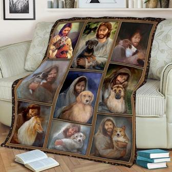 Jesus Love Dog Blanket, Special Blanket, Anniversary Gift, Christmas Memorial Blanket Gift Friends and Family Gift | Mazezy