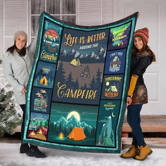 Life Is Better Around The Campfire Blanket, Christmas Gift For Camper, Anniversary Gift, Camping Blanket, Outdoor Blanket | Mazezy