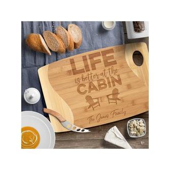 Life Is Better At The Cabin Personalized Bamboo Laser Etched Cutting Board, Cabin Decor, Cabin Gift, Custom Cutting Board, Cabin Kitchen | Mazezy
