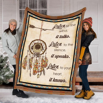 Listen to the wind it talks Listen to the silent it speaks Listen to your heart It Knows, Meaningful Blanket, Birthday Gift | Mazezy