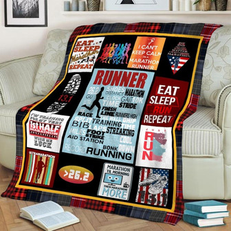Marathon Blanket, Eat Sleep Run Blanket, Meaningful blanket, Sherpa Fleece mink Bedroom Decor, Gift for Him Her | Mazezy