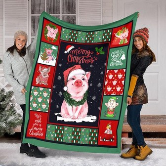 Merry Christmas Pig Blanket - Gift for Pig Lover Blanket, Sherpa Fleece mink Blanket, Christmas Blanket - Gifts Her Him | Mazezy