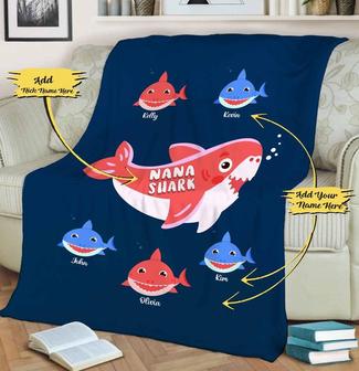 Nana's Shark Customized Blanket, Blanket For Nana, Papa Mama, Mom, Customized Gift For Grandparent's Day, Fleece Blanket And Throws | Mazezy