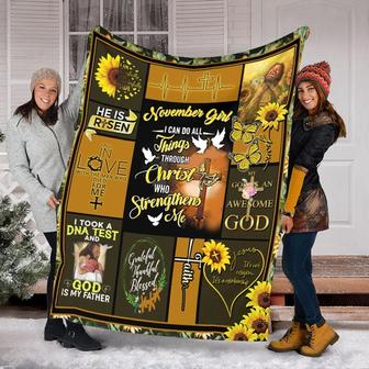 November Girl Grateful Thankful Blessed Blanket, Fleece Sherpa Mink Blanket, Special Blanket, Gift For Girl Born In November , Gift For Girl | Mazezy