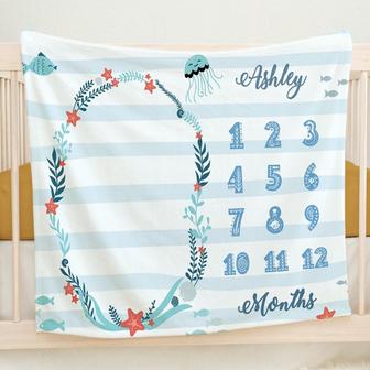 Ocean Milestone Blanket, Under The Sea Monthly Blanket, Baby Milestone Blanket, Personalized Baby Blanket | Mazezy