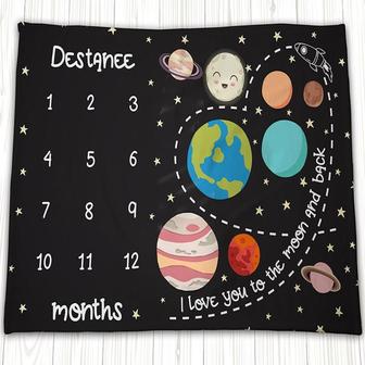 Outer Space Milestone Blanket, Personalized Baby Blanket, Baby Boy Girl Milestone Blanket, Moon Star Growth Tracker Blanket | Mazezy