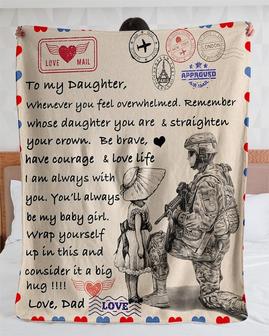 Personalized Air Mail Letter To Daughter From Veteran Dad| Fleece Sherpa Woven Blankets| Gifts For Daughter | Mazezy CA