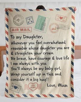 Personalized Air Mail Letter To Daughter London| Fleece Sherpa Woven Blankets| Gifts For Daughter|Christmas Gifts | Mazezy