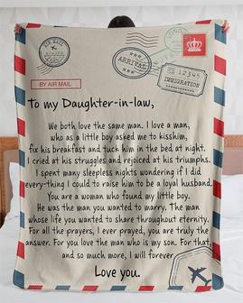 Personalized Air Mail Letter To My Daughter In Law| Fleece Sherpa Woven Blankets| Best Christmas Gift - Best Birthday Gift | Mazezy