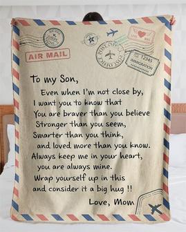 Personalized Air Mail Letter To Son| Fleece Sherpa Woven Blankets| Gifts For Son | Mazezy