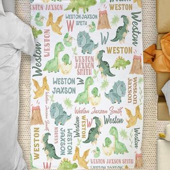Personalized Baby Dinosaur Blanket, Dinosaur Name Blanket, Dinosaur Baby Blanket, Personalized Name Blanket, Baby Shower Gift | Mazezy