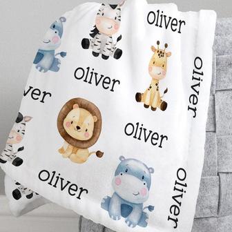 Personalized Baby Name Blanket, Safari Animals Baby Blanket, Safari Custom Baby Name Blanket, Animal Baby Name Blanket | Mazezy