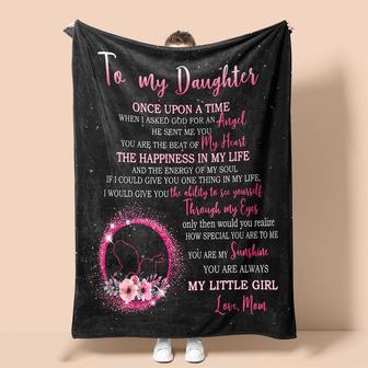 Personalized Blanket For Daughter From Mom Happiness In My Life| Fleece Sherpa Woven Blankets| To My Daughter My Little Girl Love From Mom | Mazezy