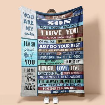Personalized Blanket Motivation Quotes For Son From Mom| Fleece Sherpa Woven Blankets| Gifts For Son| To My Son Love From Mom Vintage Signs | Mazezy