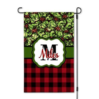 Personalized Christmas Plaid Garden Flag, Merry Christmas, Custom Name Garden Flag | Mazezy